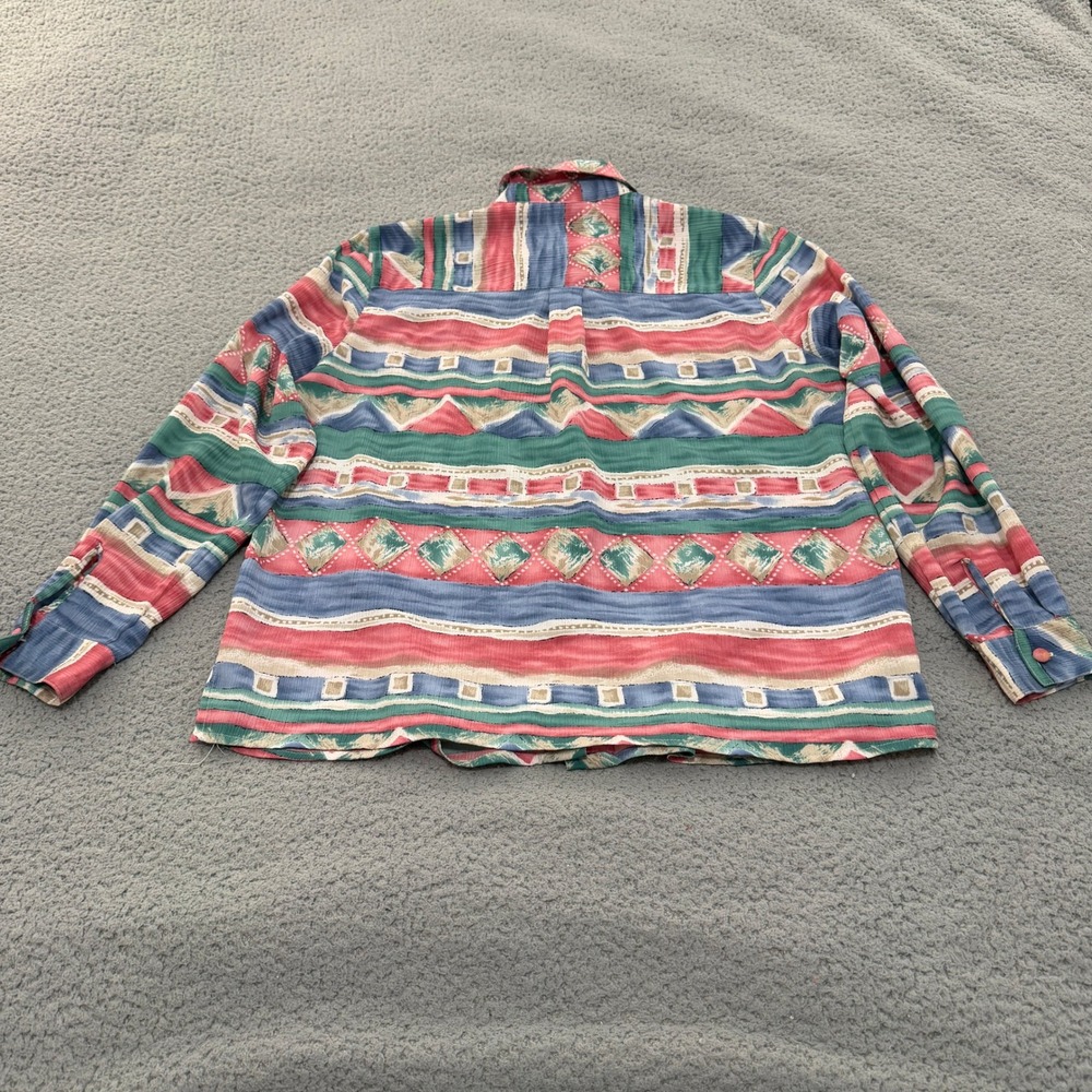 Alfred Dunner Shirt 12 Women Pink Blue Southwestern Geometric Button Up 90s - Picture 2 of 11